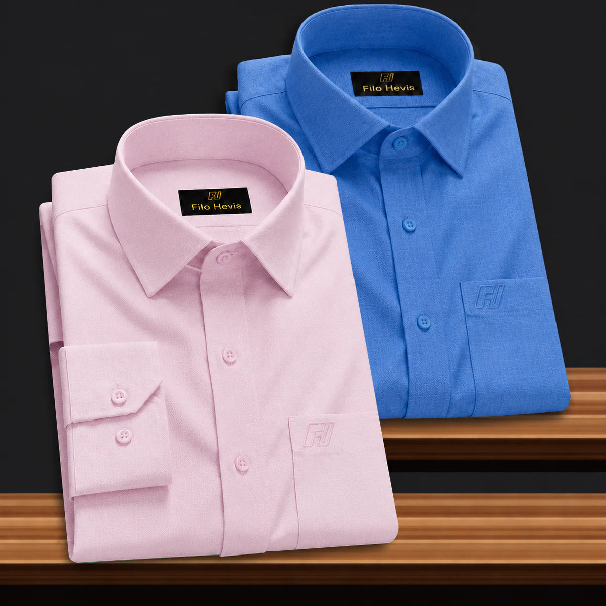 Combo of 2 Filafil Fabric Regular Fit Formal Shirts – Blue & Light Pink (Single Pocket)