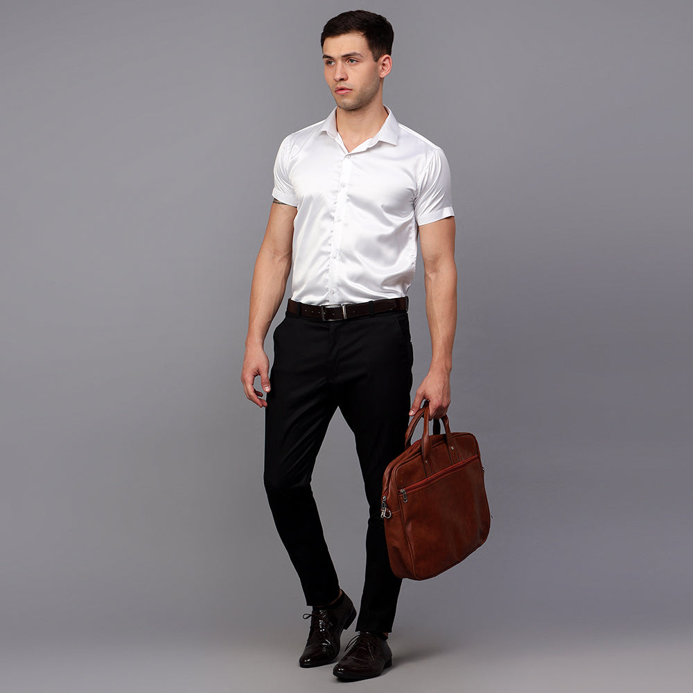 Men’s Satin Half Sleeve Formal Shirt – Premium Soft & Shiny Finish-White My Store
