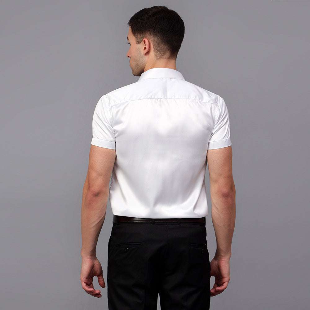 Men’s Satin Half Sleeve Formal Shirt – Premium Soft & Shiny Finish-White My Store