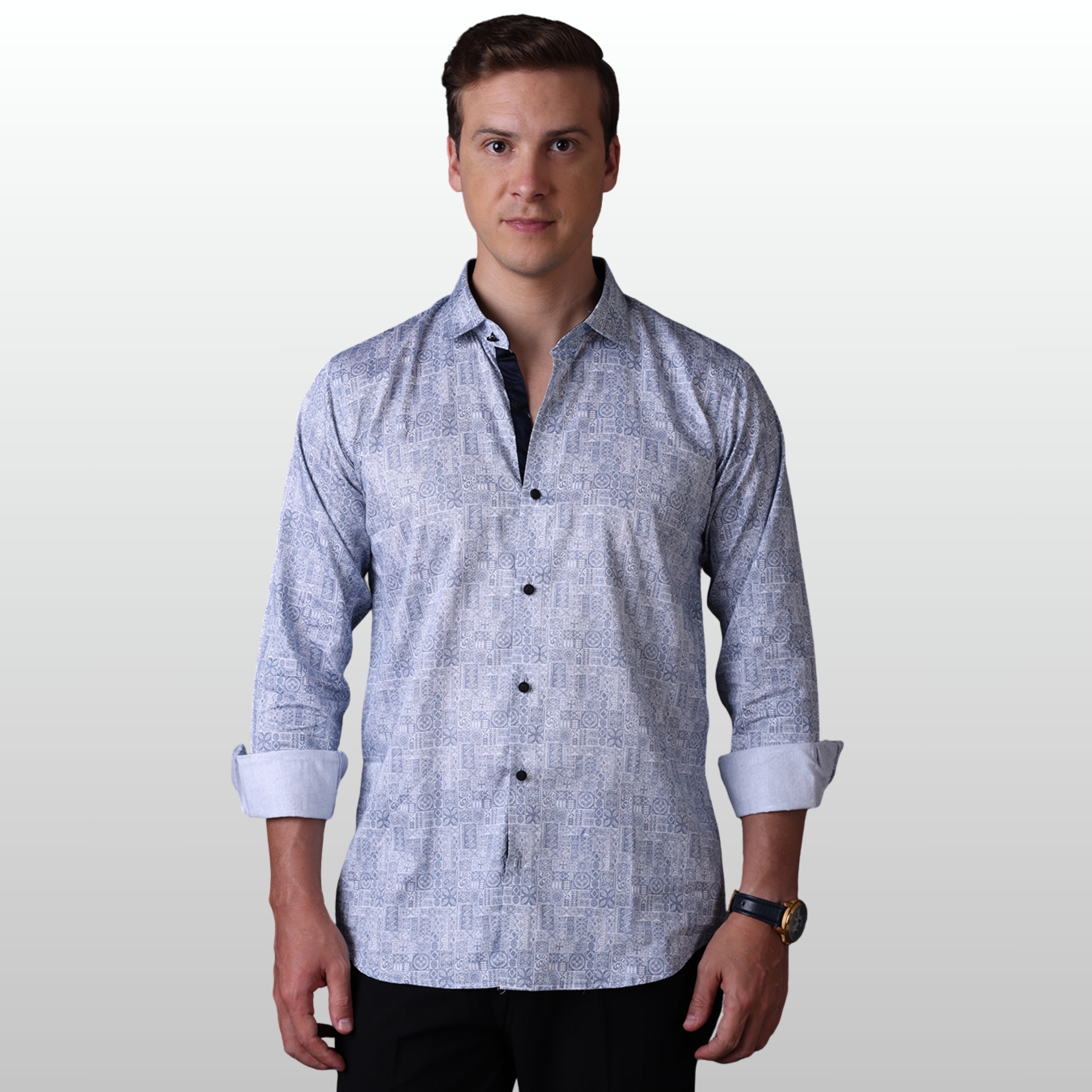 Geometrical Print Casual Shirt Blue Color