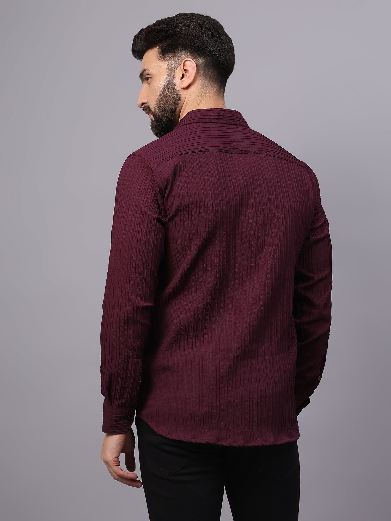 Crushed Self Stripe Maroon Shirt