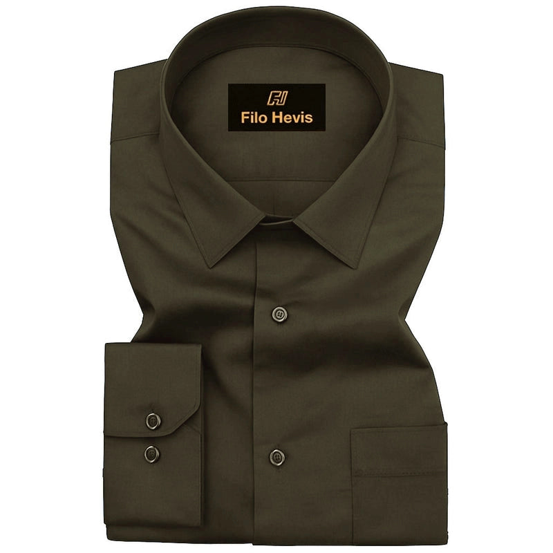 Platinum Cotton Satin Formal Shirt for Men - with Pocket | Dark Olive