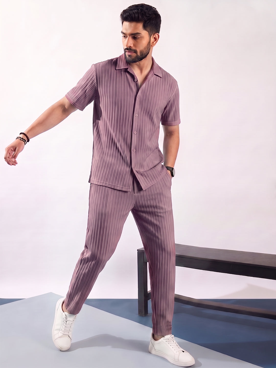 Men’s Light Onion Textured Co-Ord Set – Premium Relaxed Fit Shirt & Trouser Set