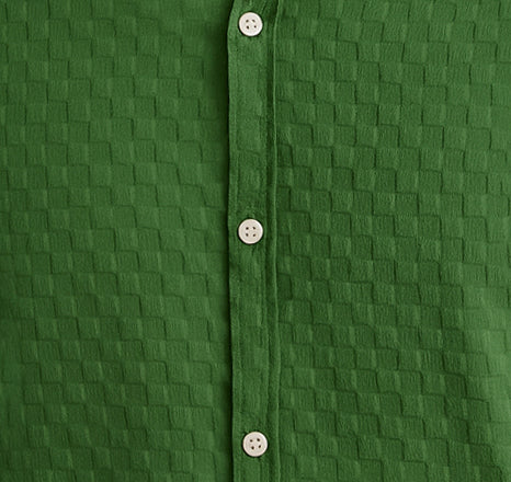 Men's Casual Checks Textured Popcorn Shirts- Green