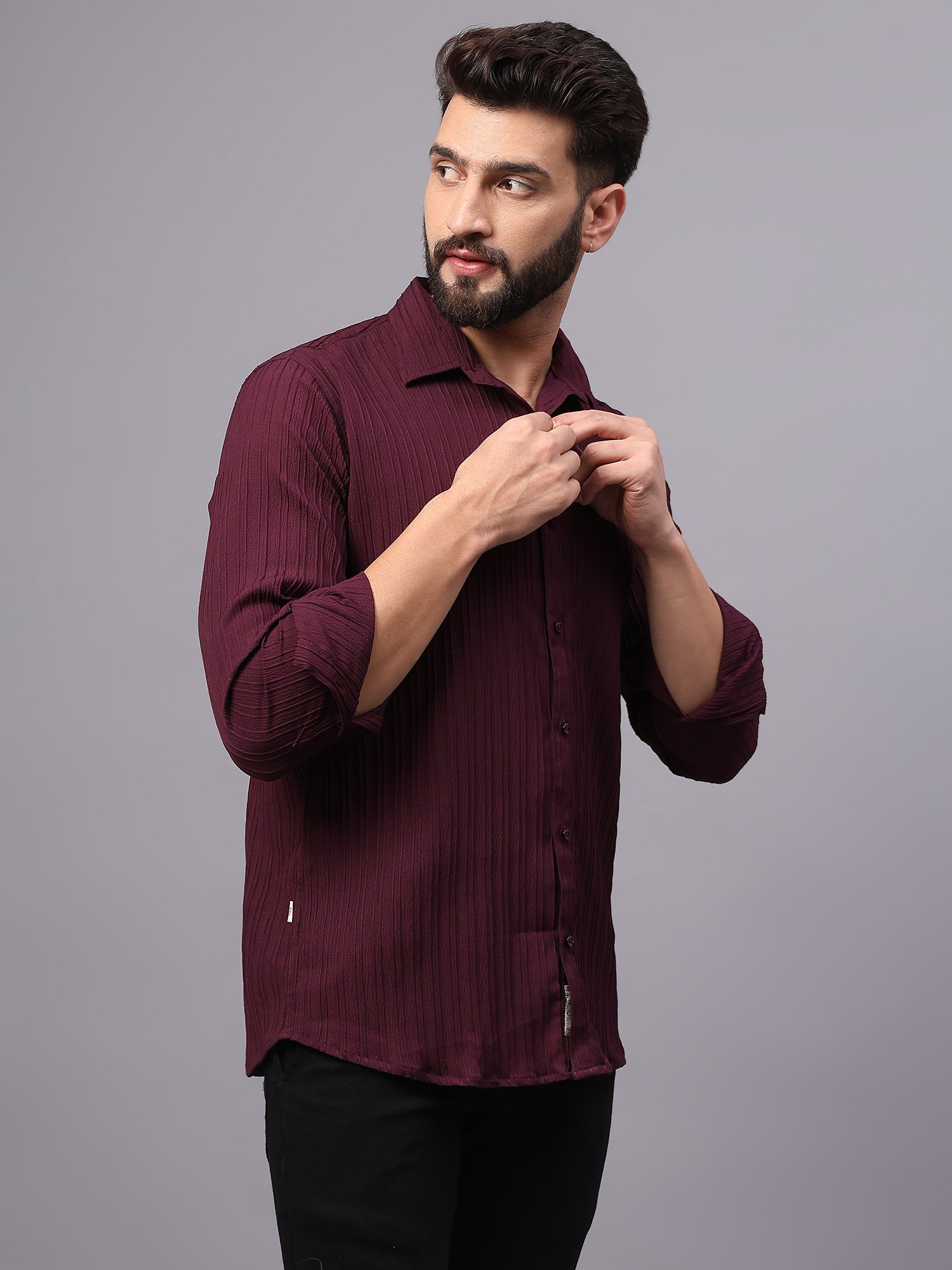 Crushed Self Stripe Maroon Shirt