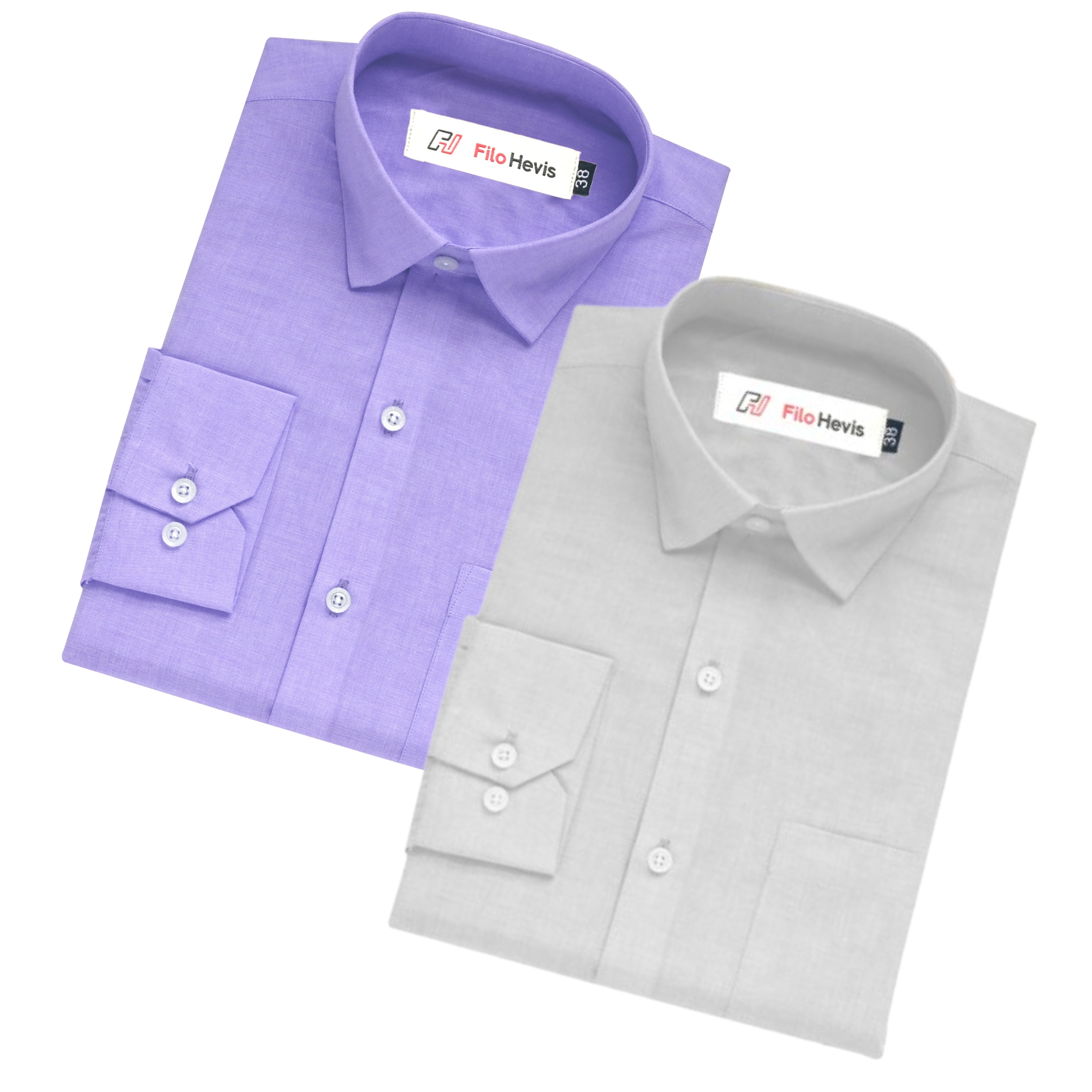 Combo of 2 Filafil Fabric Regular Fit Formal Shirts – Purple & White (Single Pocket)