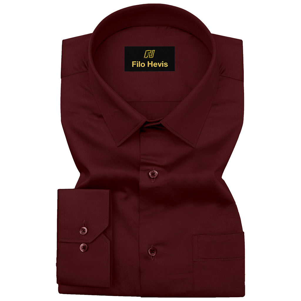 PLATINUM COTTON SATIN FORMAL SHIRT FOR MEN (Single Pocket)-Maroon