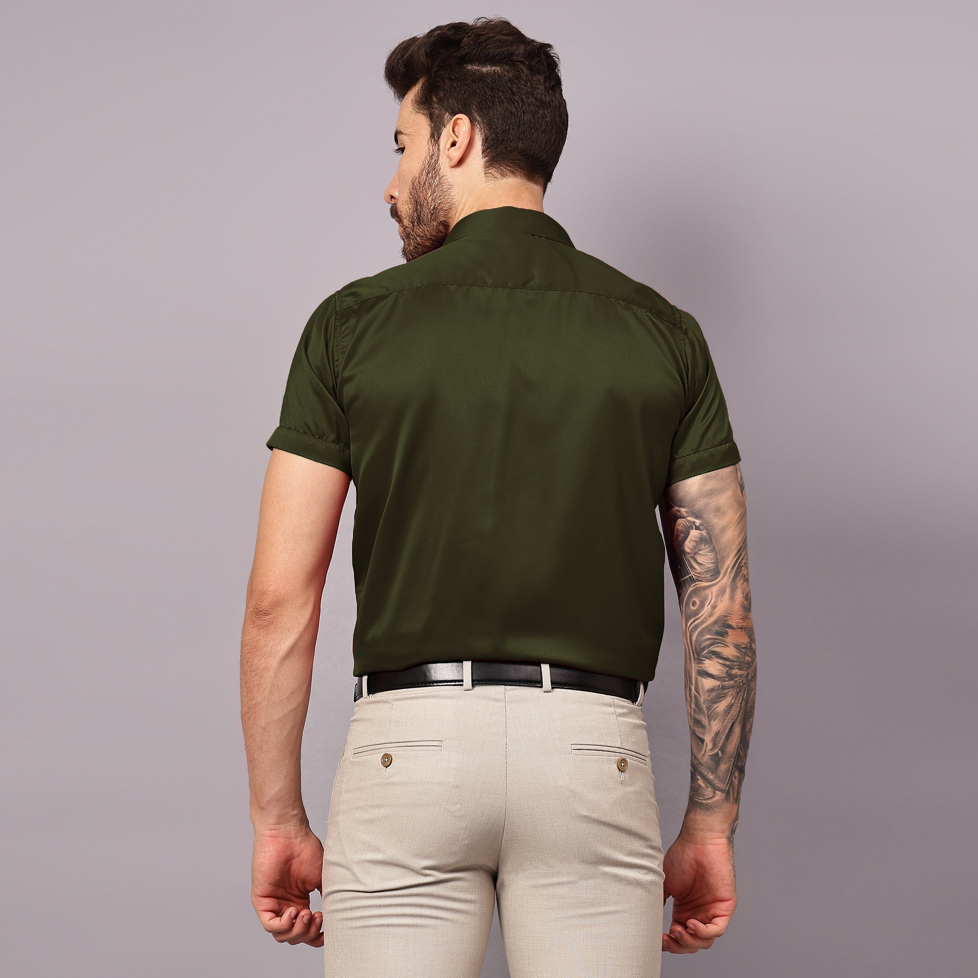 Satin Half Formal Shirt Olive Green Color