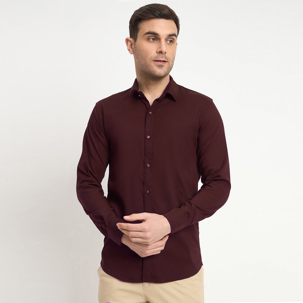 Men Mustang Lycra Soft Stretchable Shirt- Dark Maroon