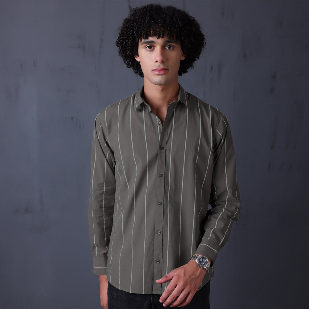STRIPE CASUAL COTTON SHIRT (DARK GREY)