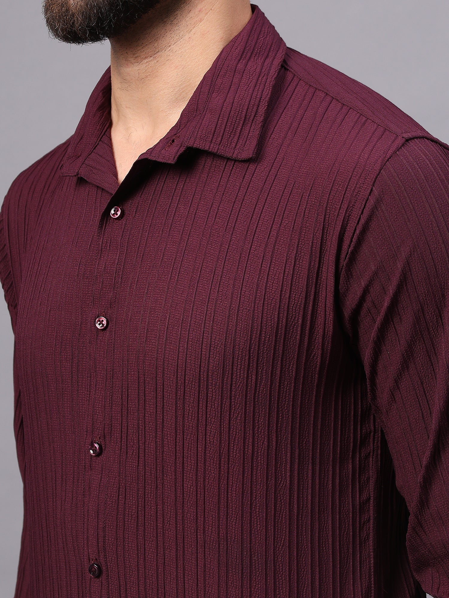 Crushed Self Stripe Maroon Shirt