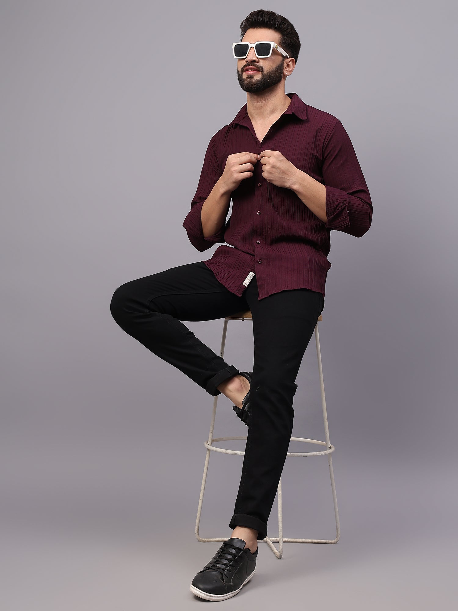 Crushed Self Stripe Maroon Shirt