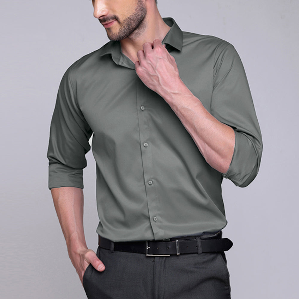 PREMIUM SATIN SHIRT | FORMAL SHIRT FOR MEN | LUXURIOUS SATIN LYCRA PARTY WEAR-Dark Grey Shirt