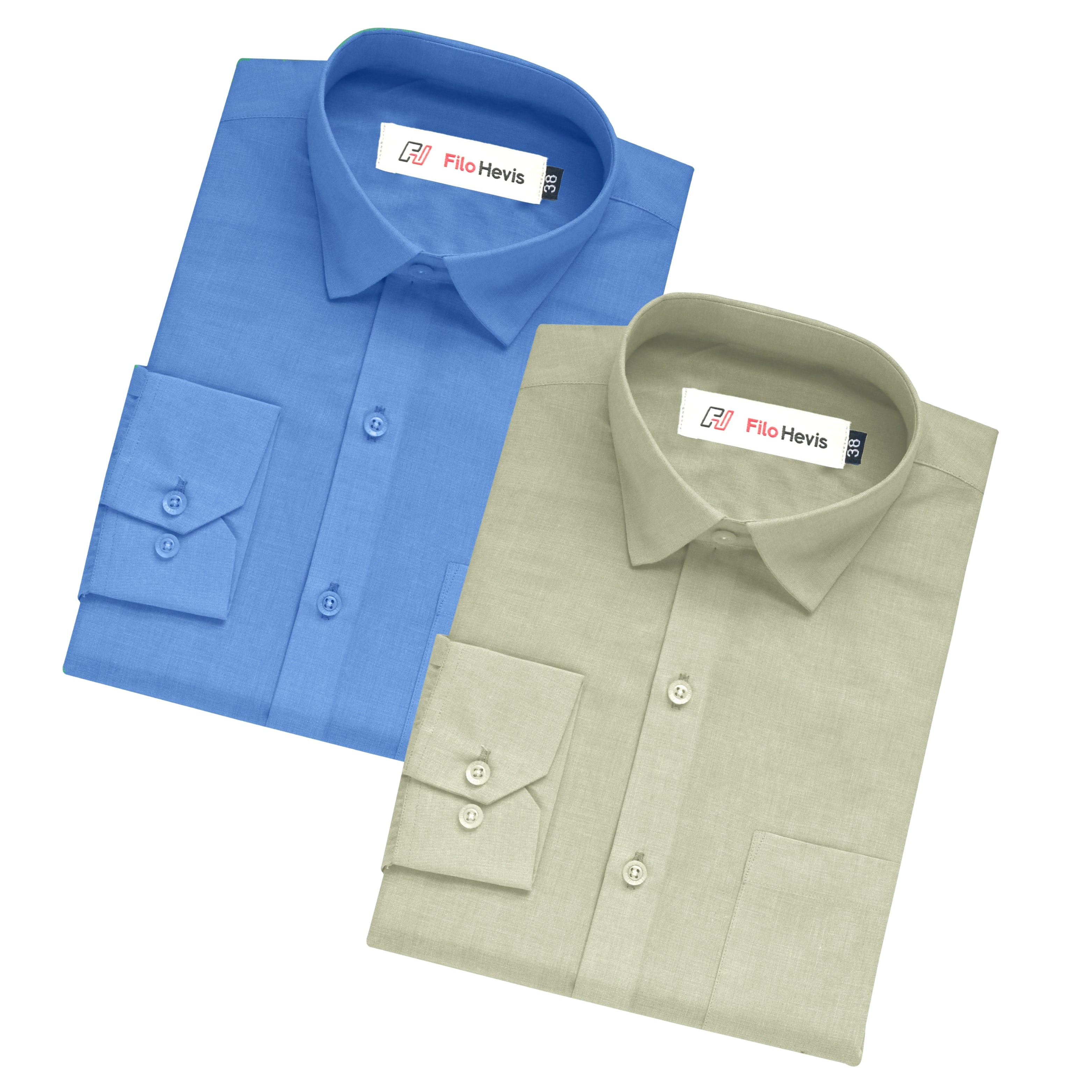 Combo of 2 Filafil Fabric Regular Fit Formal Shirts – Blue & Light Greyish Green (Single Pocket)