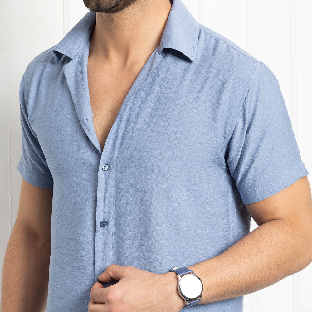 Men's Linen Shirt Co-ords Set- Sky