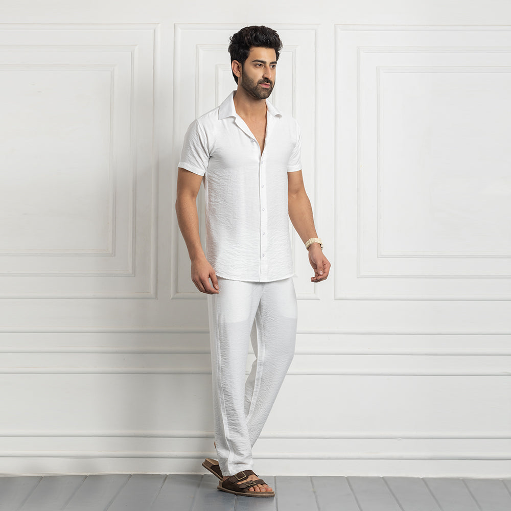 Men's Linen Shirt Co-ords Set- White