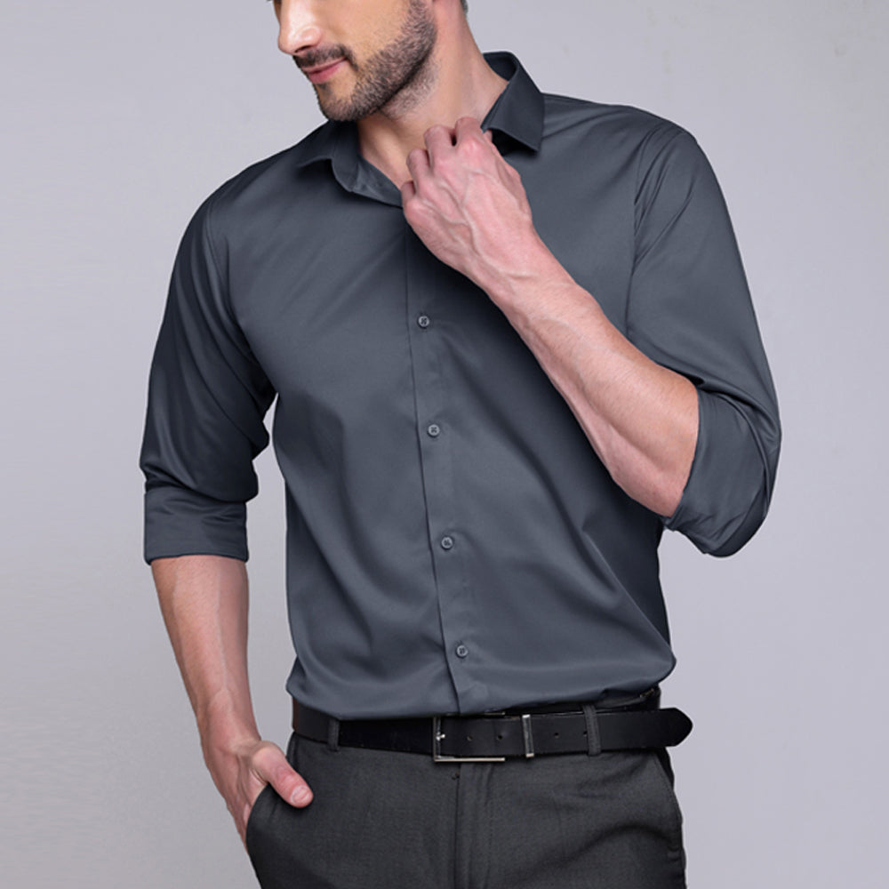 Charcoal Grey Formal Attire For Men Gray PREMIUM SATIN SHIRT