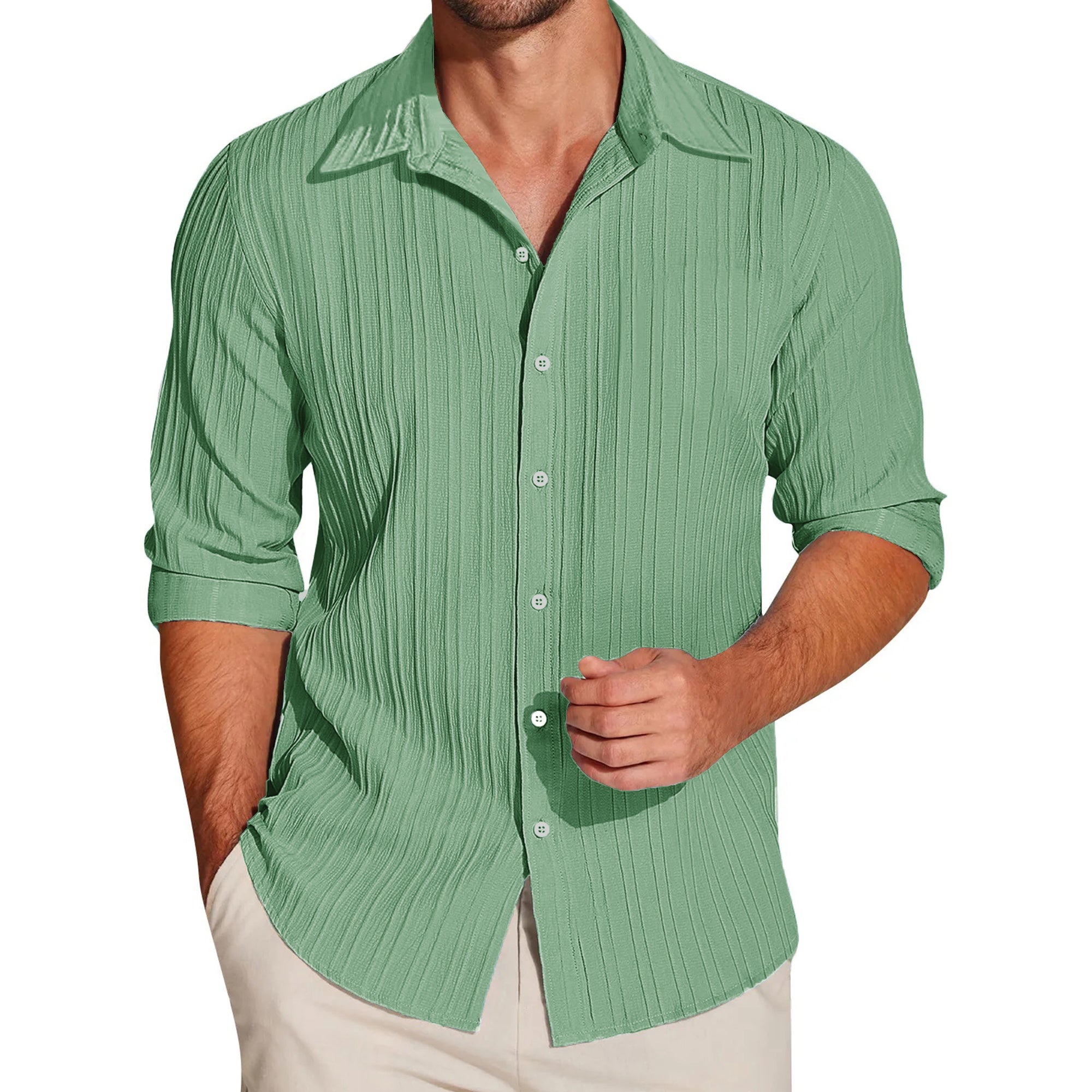 Crushed Self Stripe Light Green Shirt