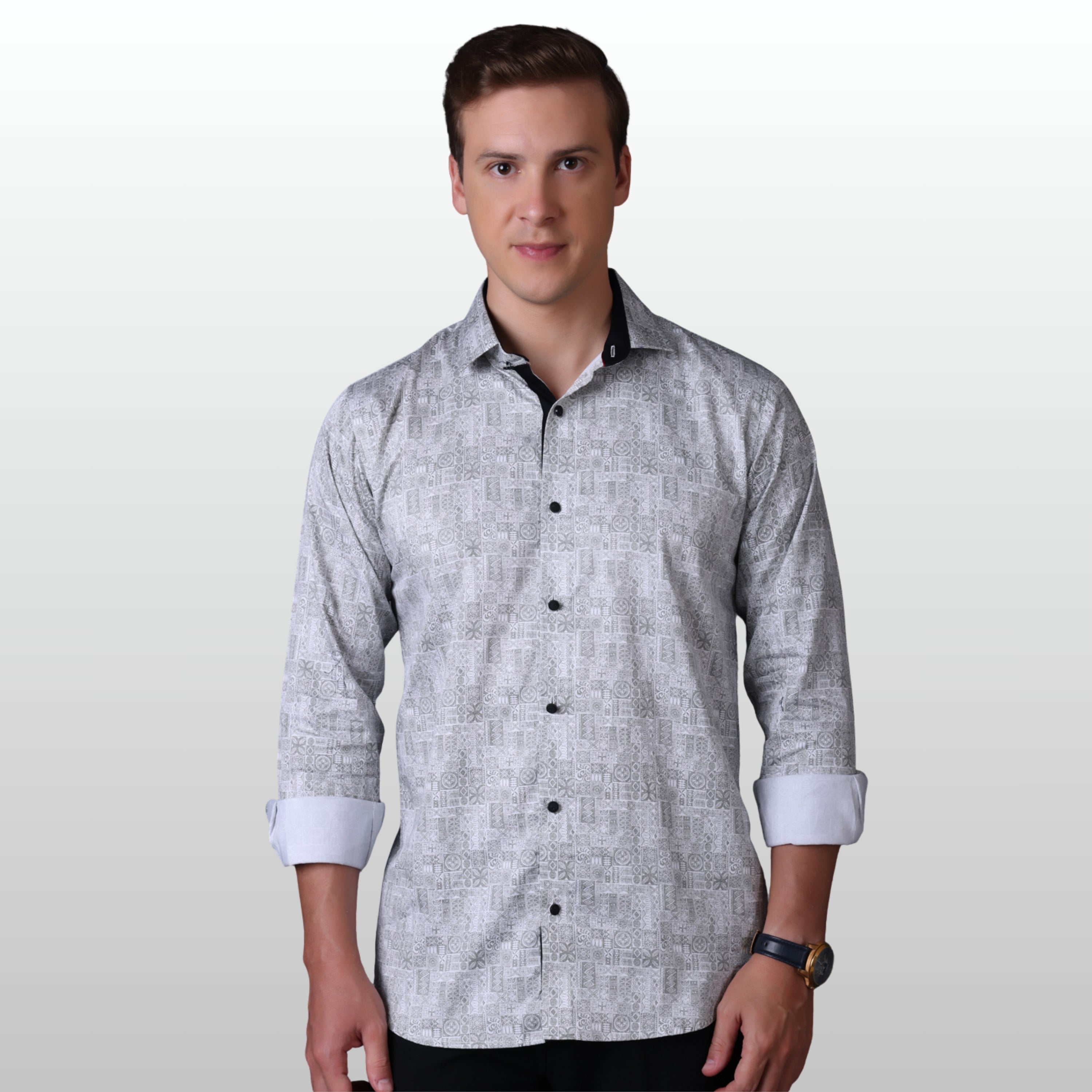Geometrical Print Casual Shirt Green Color