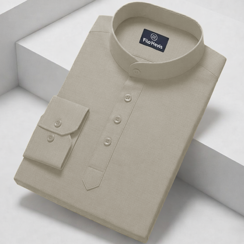 Cotton Chinese Collar Short Kurta for Men | Traditional Nehru Ethnic Shirts | Daily Wear-Grey Filo Hevis