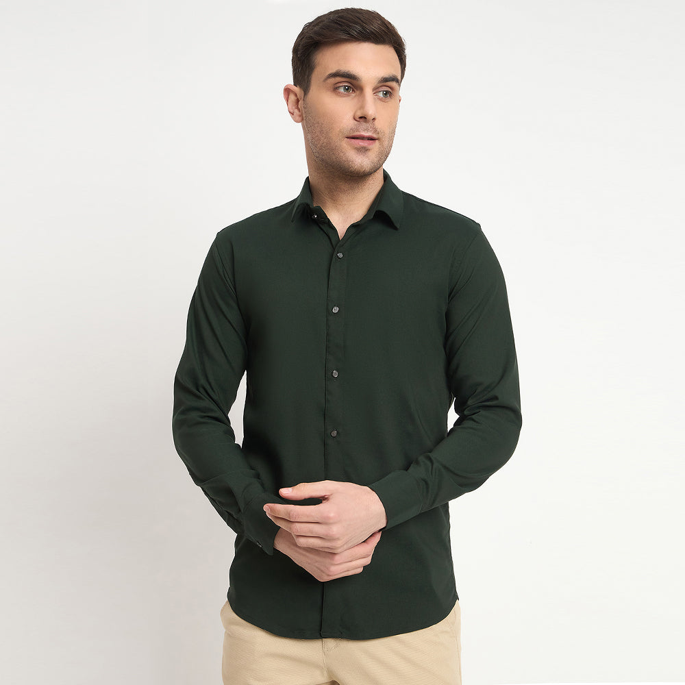 Men Mustang Lycra Soft Stretchable Shirt- Dark Green