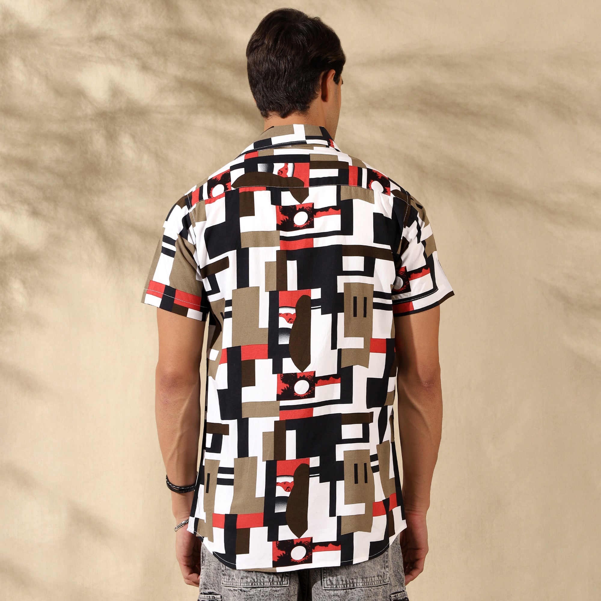 RED HALF CASUAL PRINTED COTTON SHIRT REGULAR FIT FOR MEN
