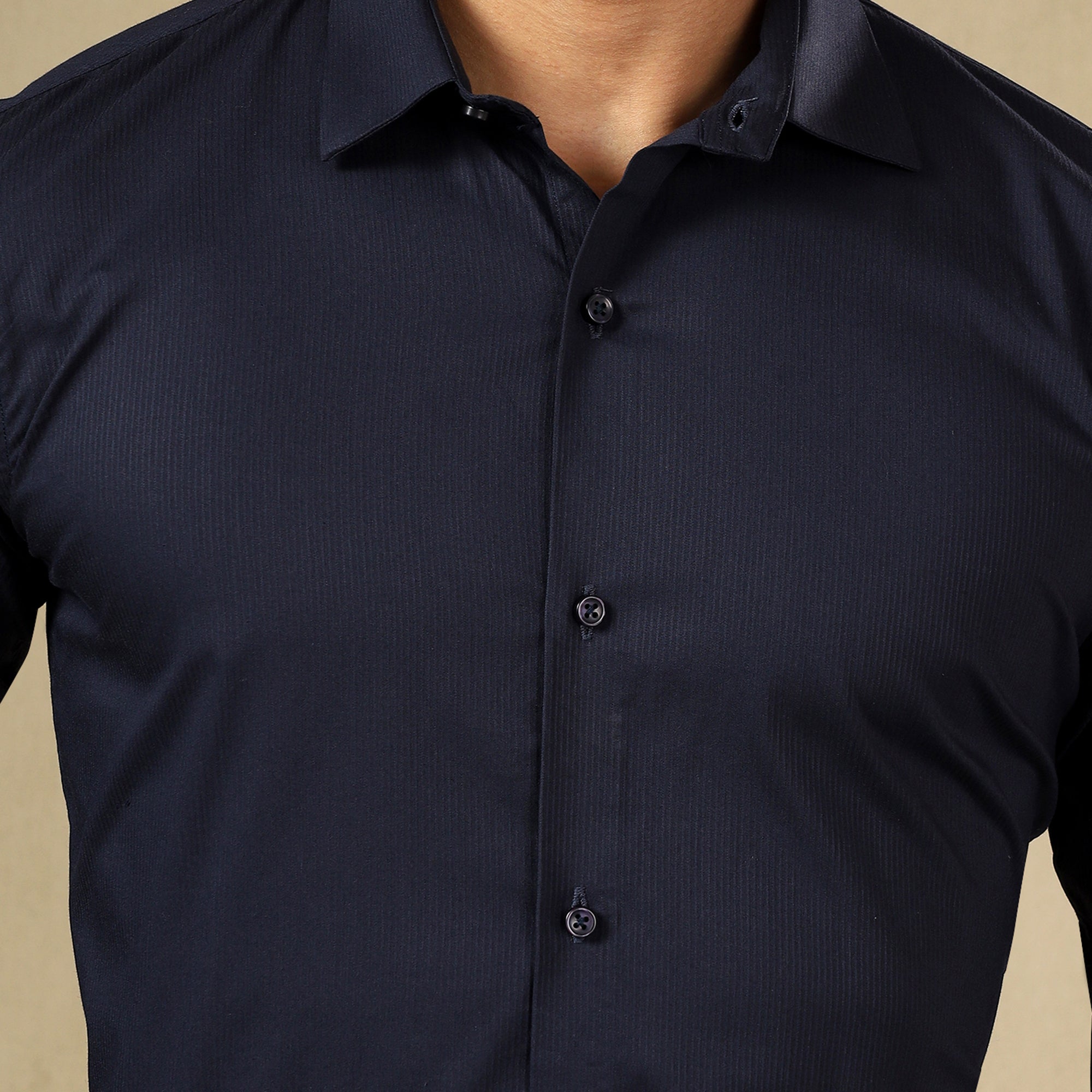 Men’s Classic Self-Striped Regular Fit Shirt- Navy Blue