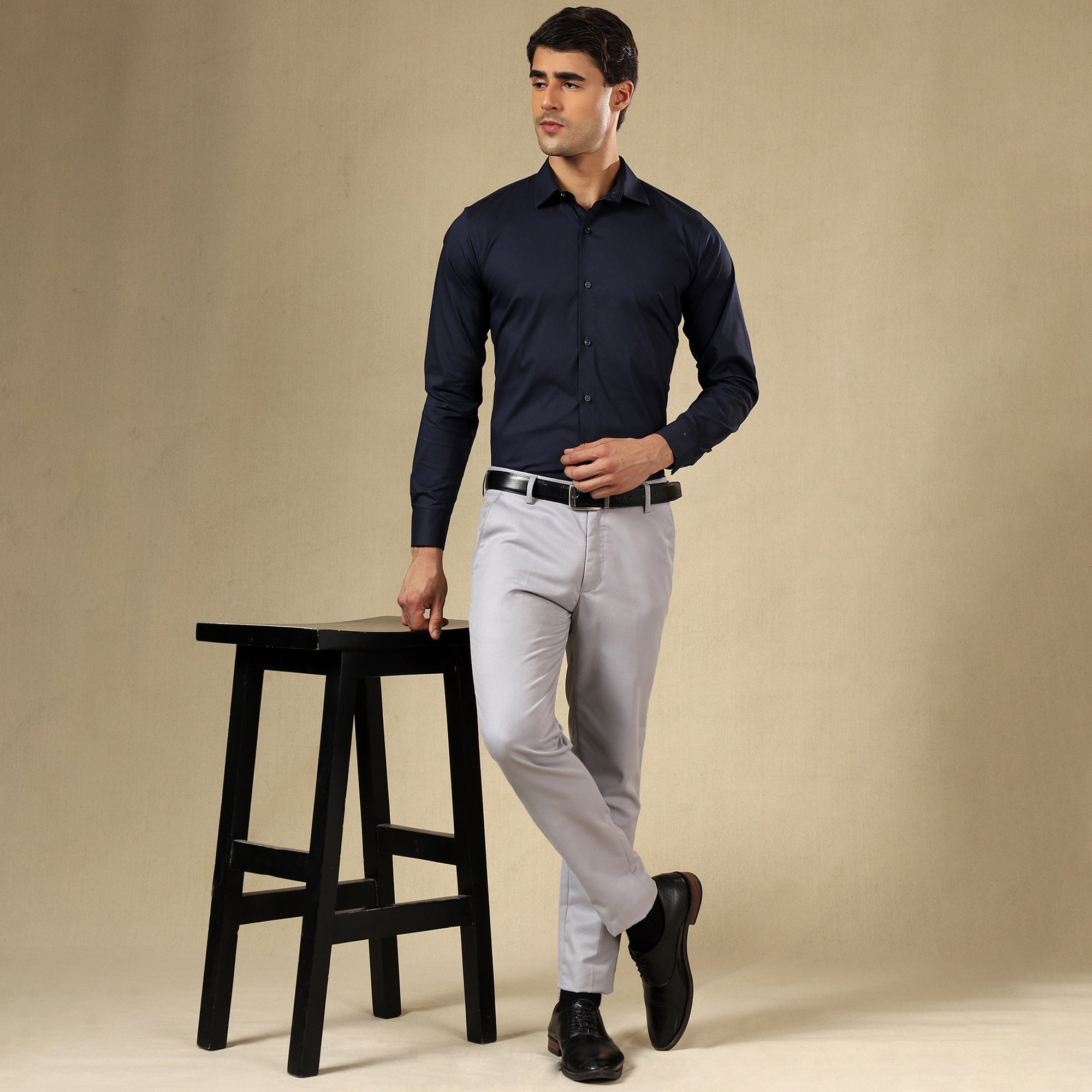 Men’s Classic Self-Striped Regular Fit Shirt- Navy Blue