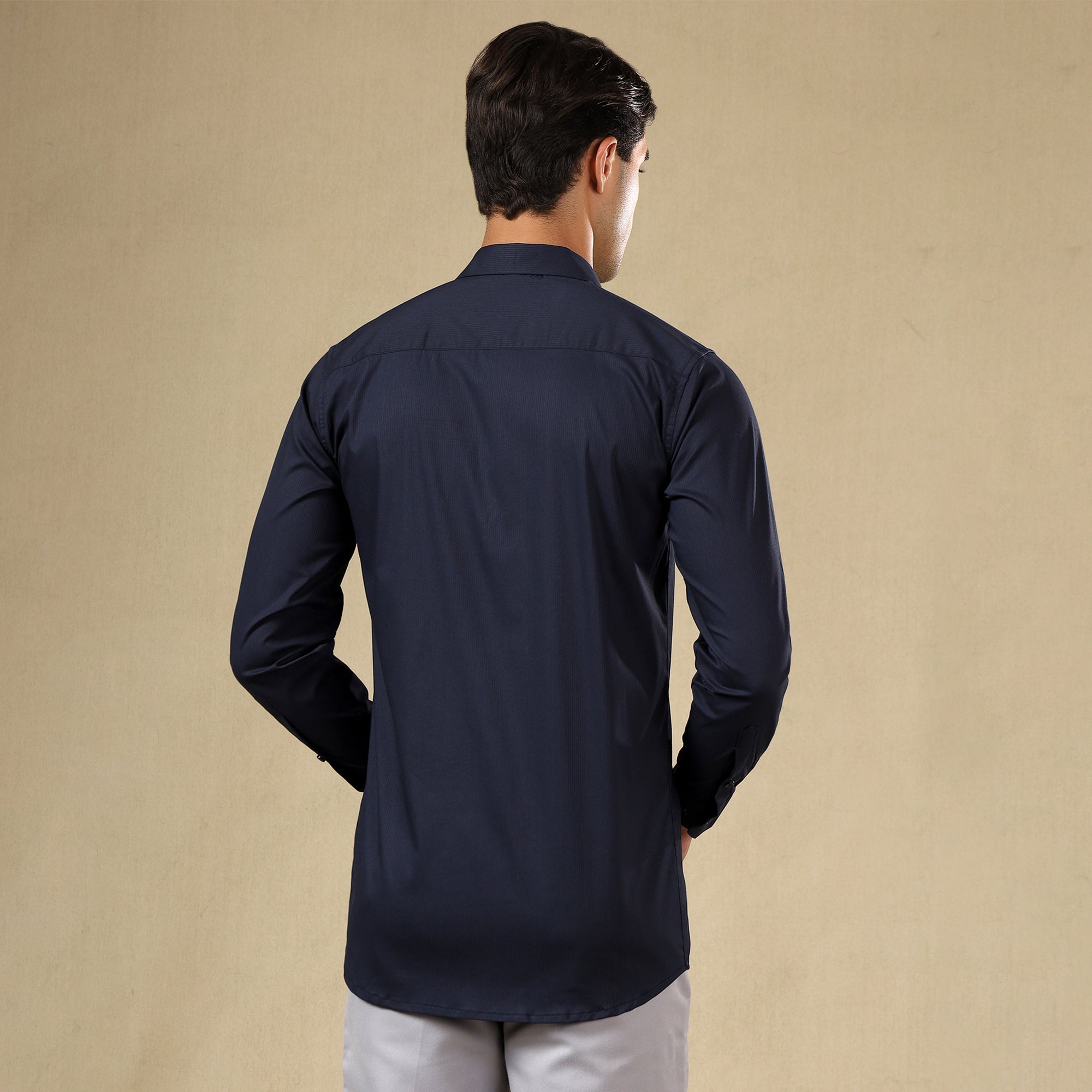 Men’s Classic Self-Striped Regular Fit Shirt- Navy Blue