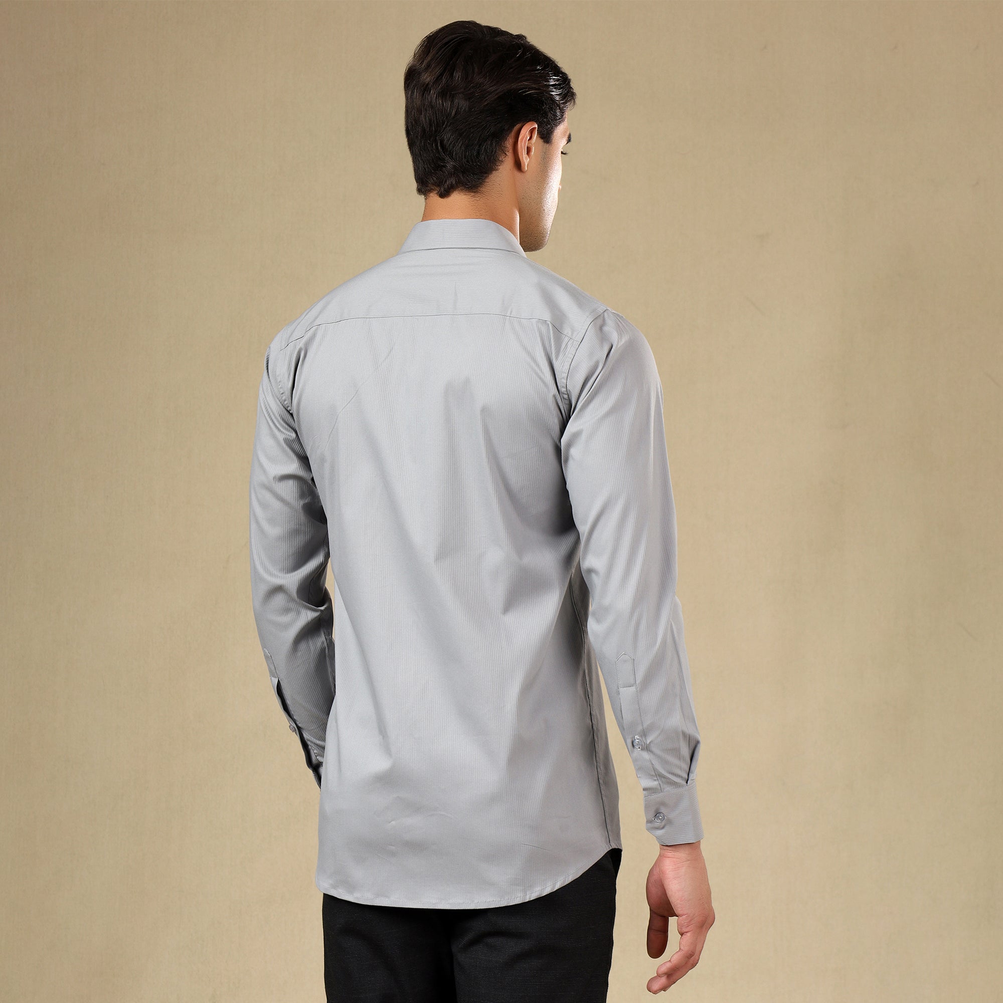 Men’s Classic Self-Striped Regular Fit Shirt- Grey