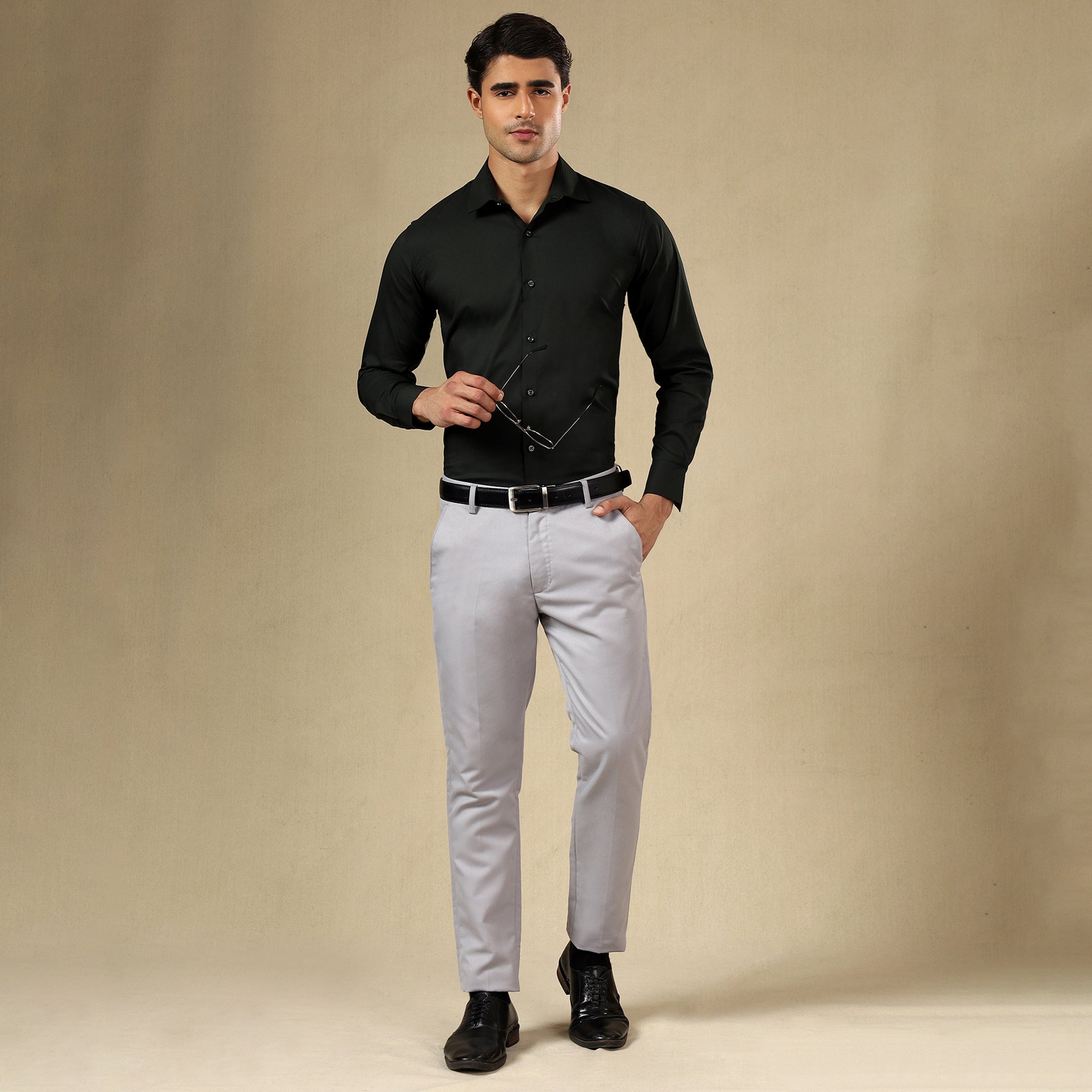 Men’s Classic Self-Striped Regular Fit Shirt- Black