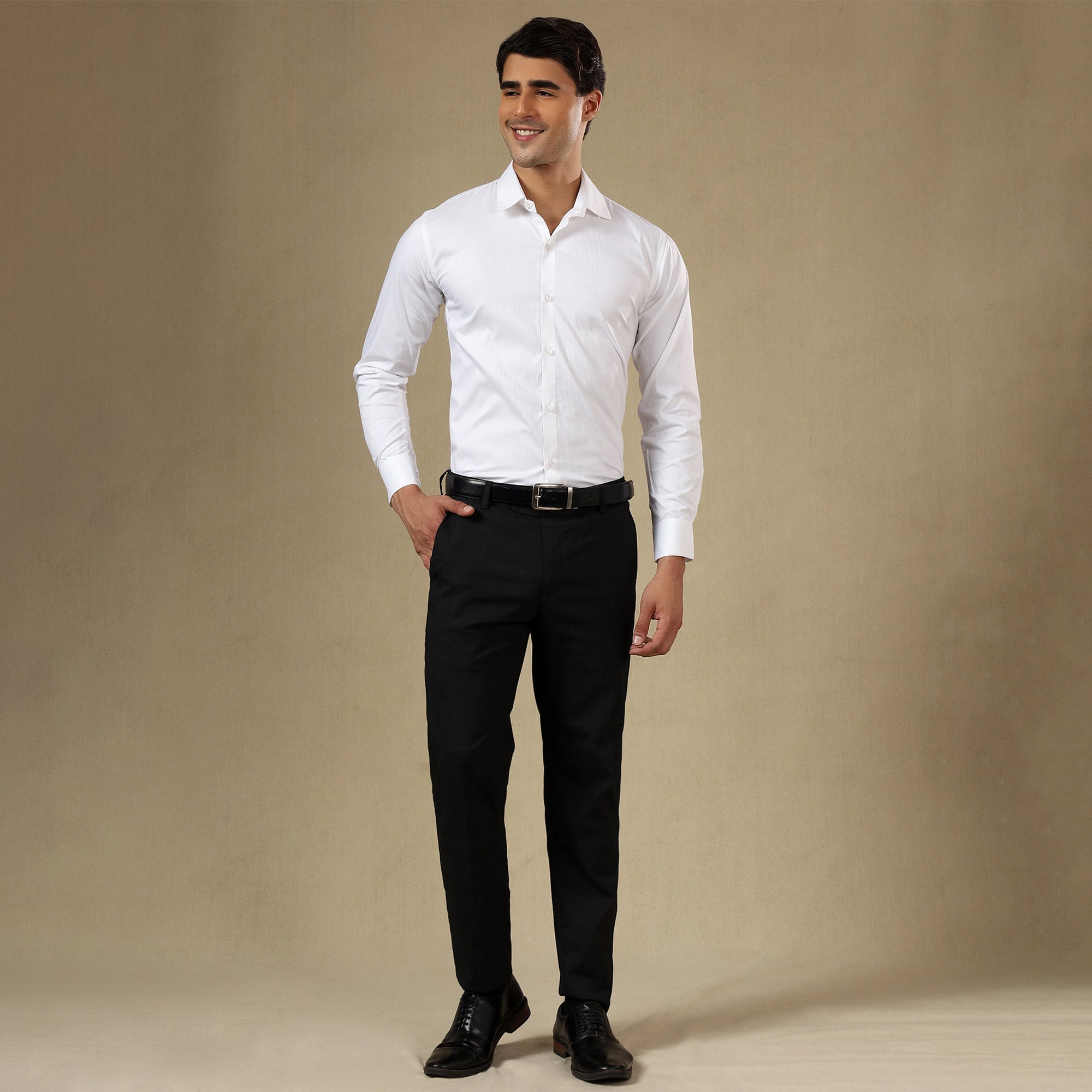 Premium SELF STRIPED SHIRTS FOR MEN - Textured Formal Shirts Collection | Professional Office Wear-White