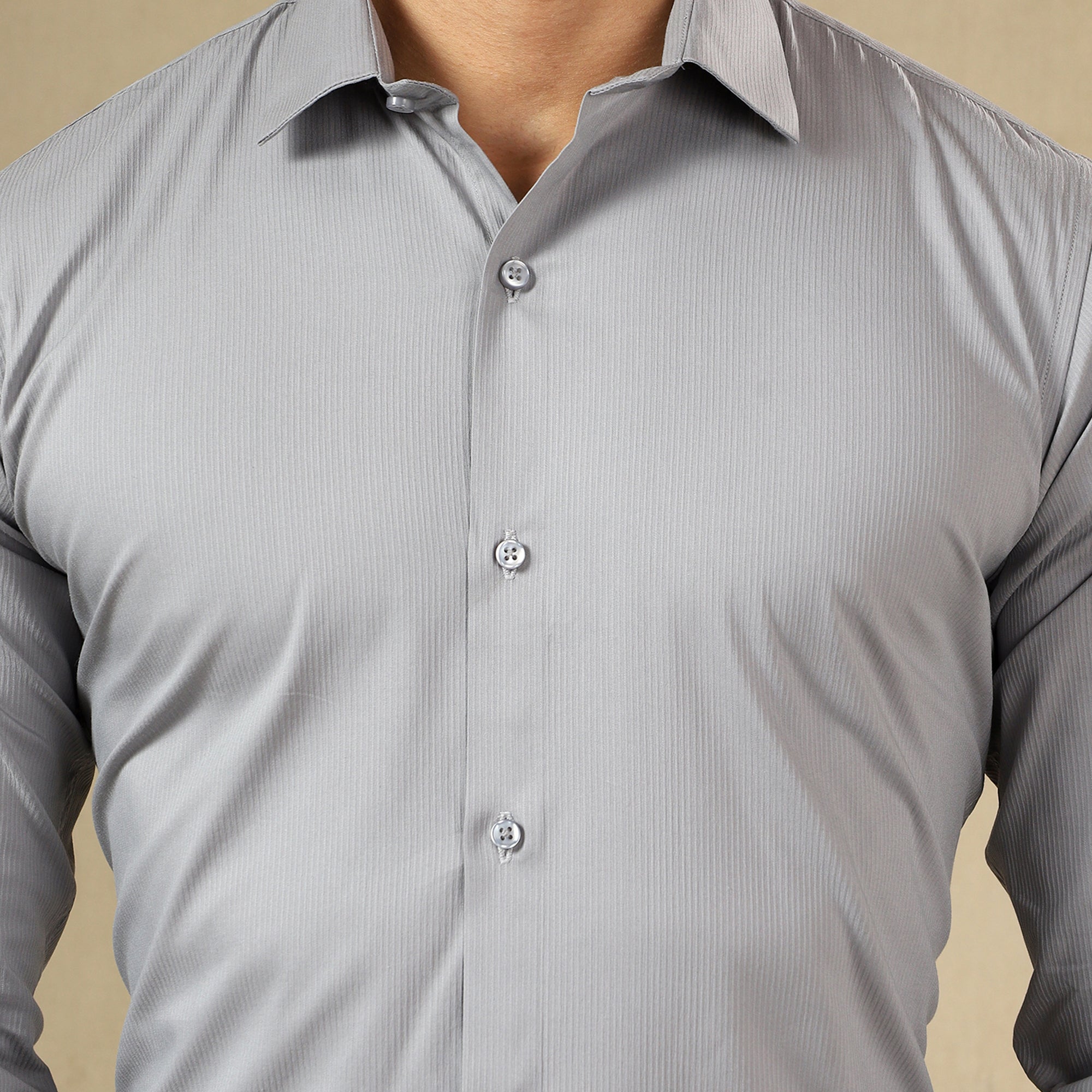 Men’s Classic Self-Striped Regular Fit Shirt- Grey