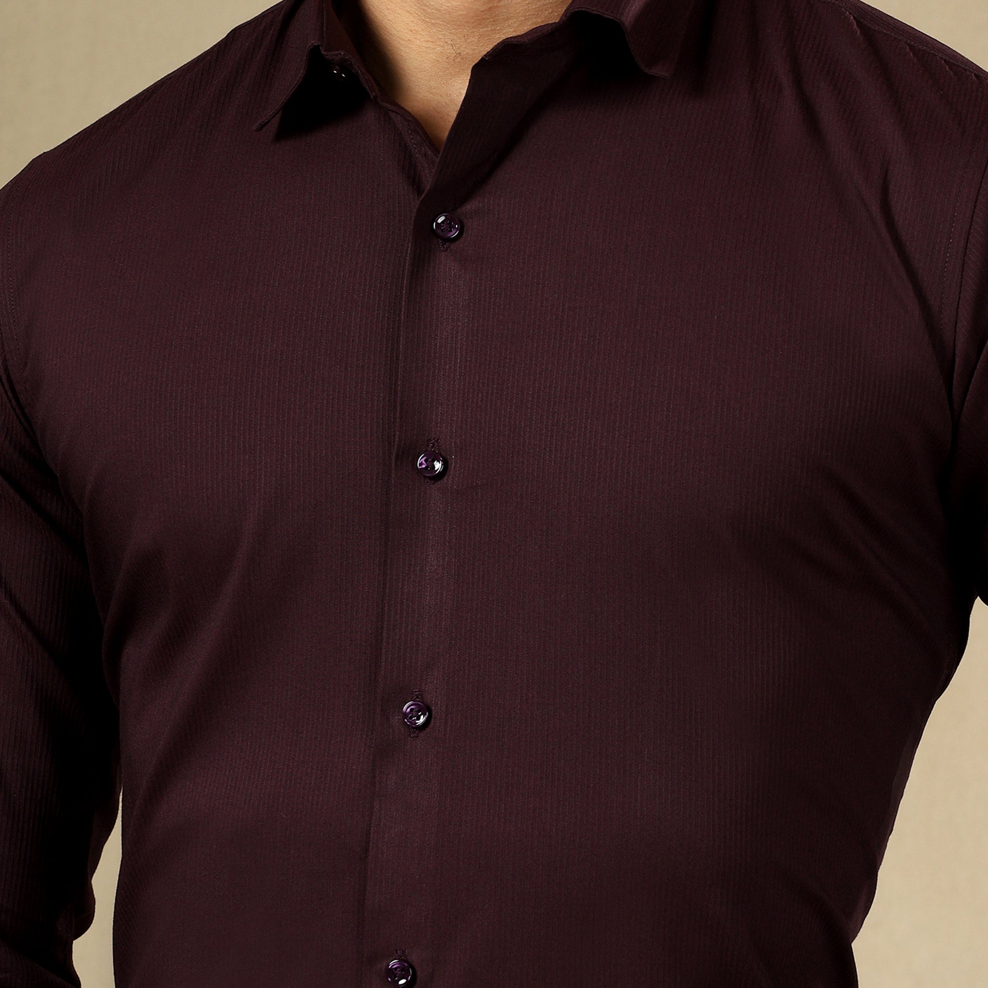 Men’s Classic Self-Striped Regular Fit Shirt- Wine
