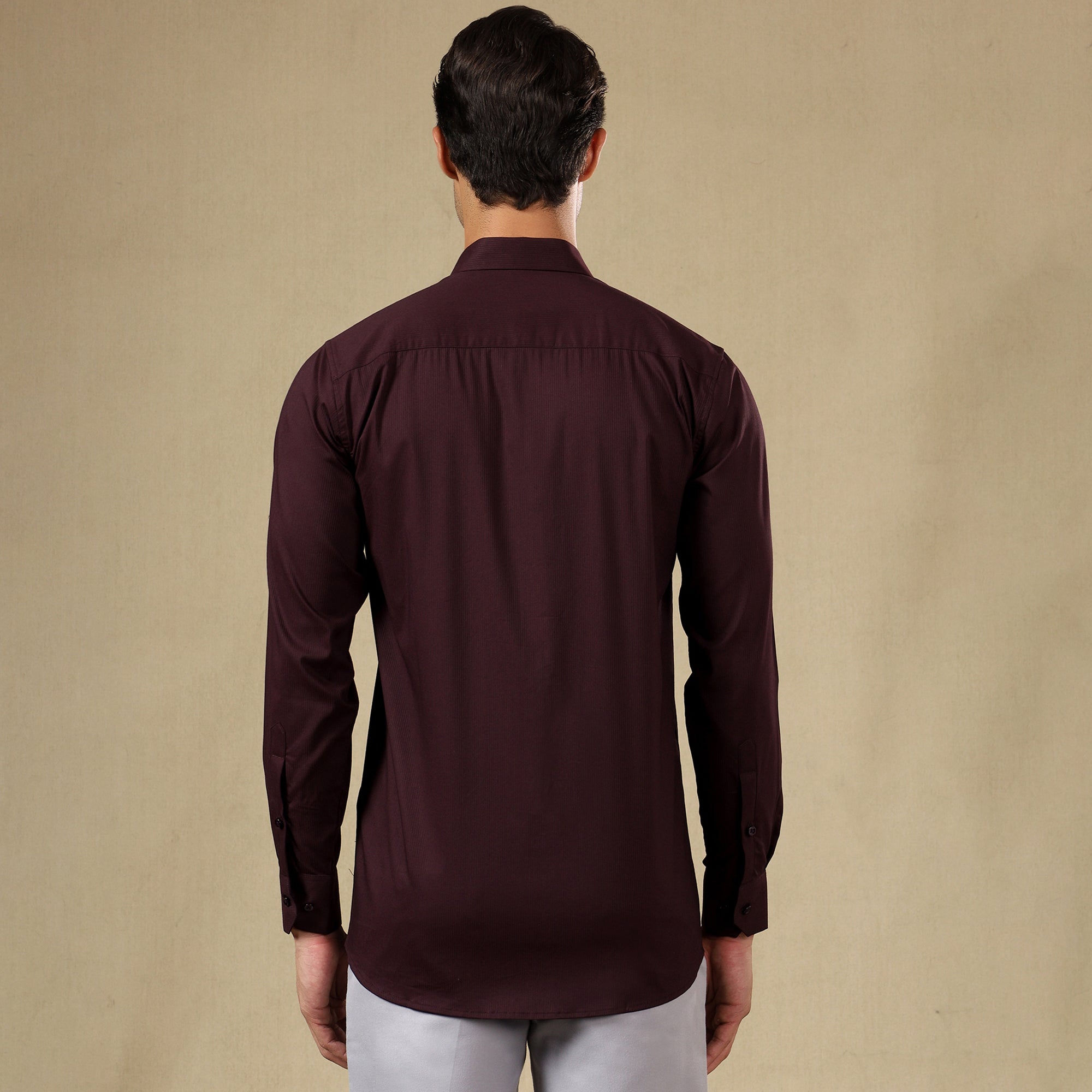 Men’s Classic Self-Striped Regular Fit Shirt- Wine