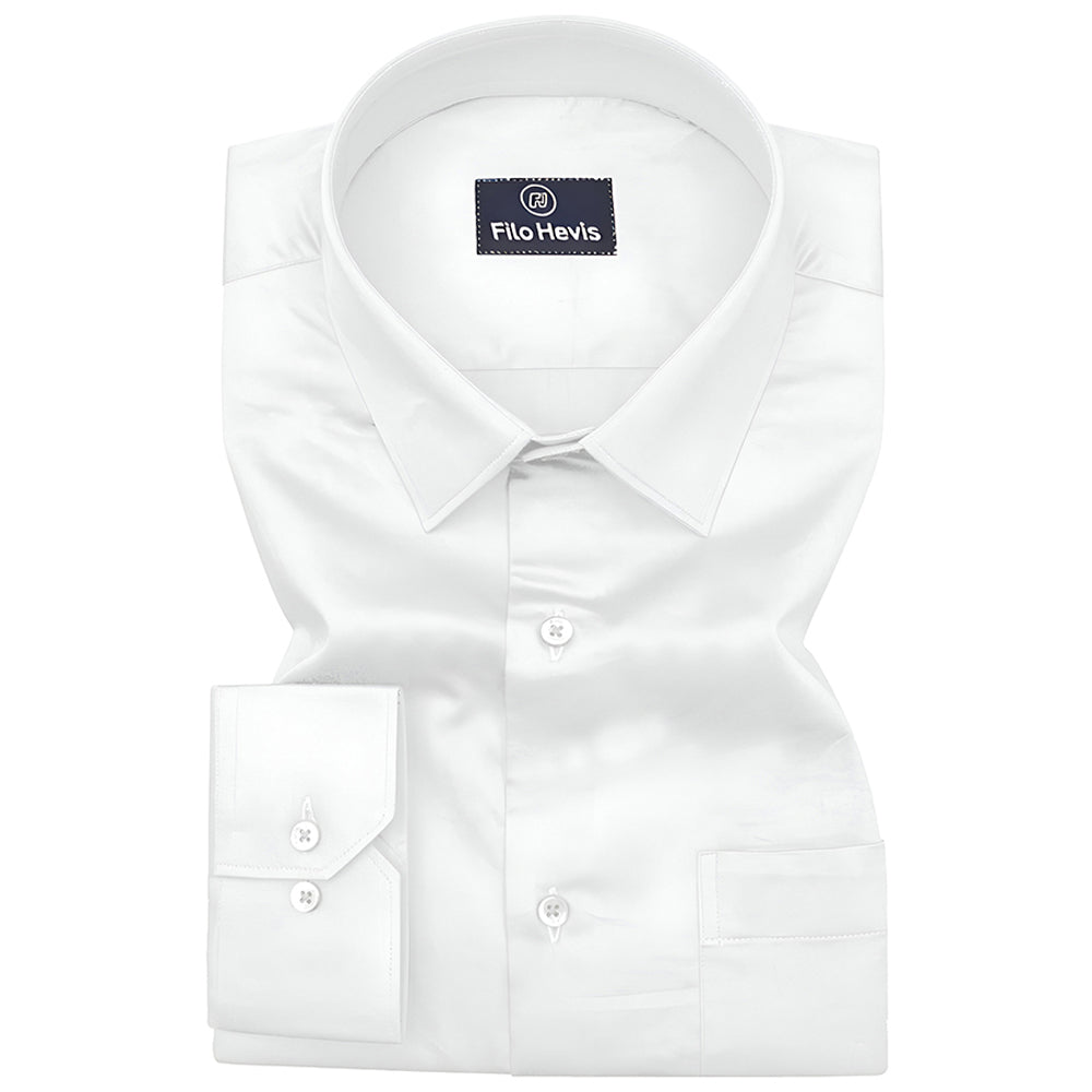 PLATINUM COTTON SATIN FORMAL SHIRT FOR MEN (Single Pocket)-White