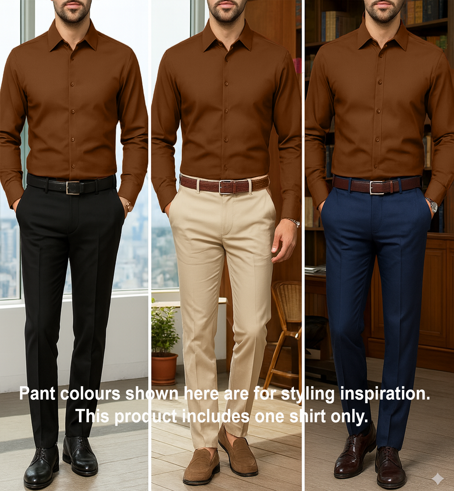 Men's Satin Lycra formal Full Sleeve shirt-Brown