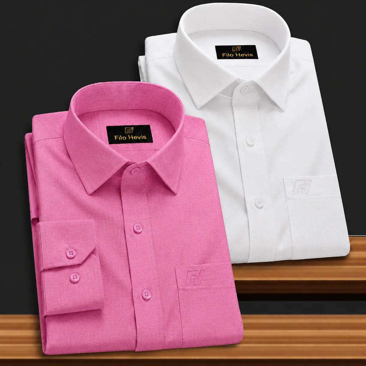 Combo of 2 Filafil Fabric Regular Fit Formal Shirts – White & Pink (Single Pocket)