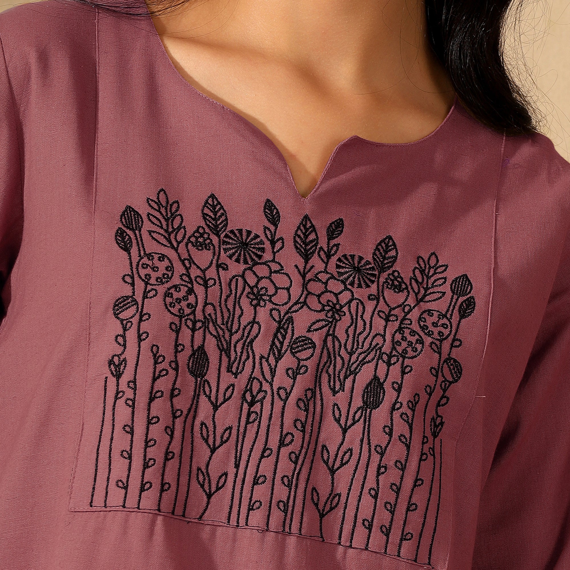 Botanical Embroidered Pure Cotton Tunic With Trousers Pink Co-ord Set
