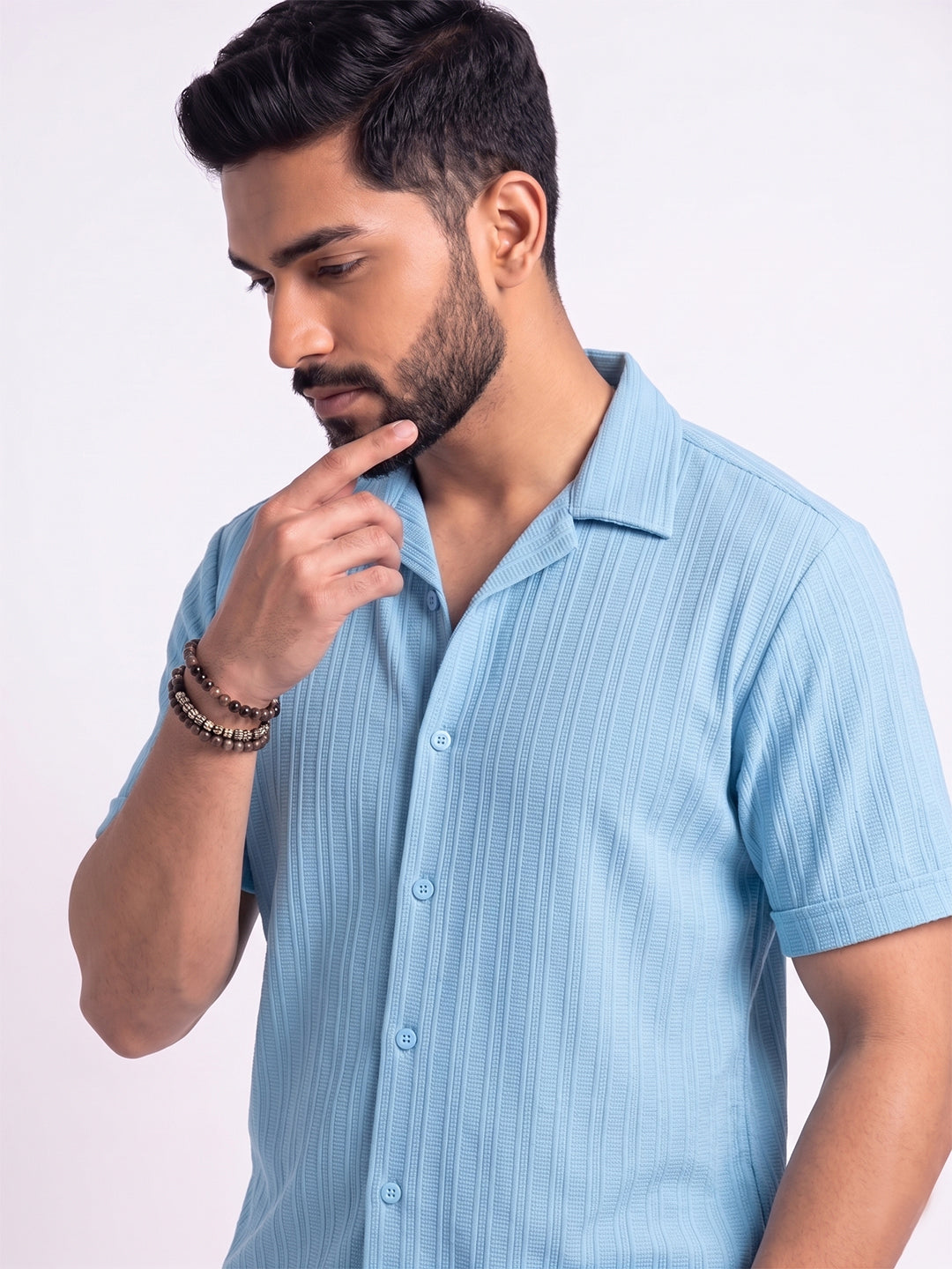 Men’s Light Sky Textured Co-Ord Set – Premium Relaxed Fit Shirt & Trouser Set