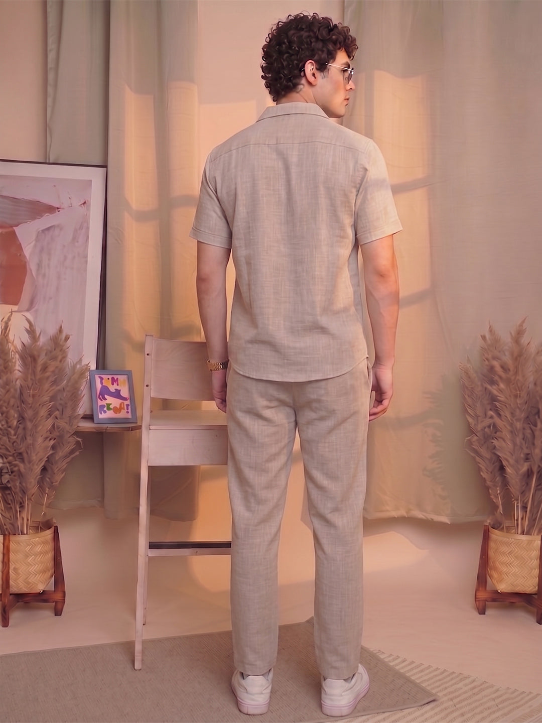 Men’s Premium Cotton Co-Ord Set | Resort Collar Shirt & Trouser Set | Khaki