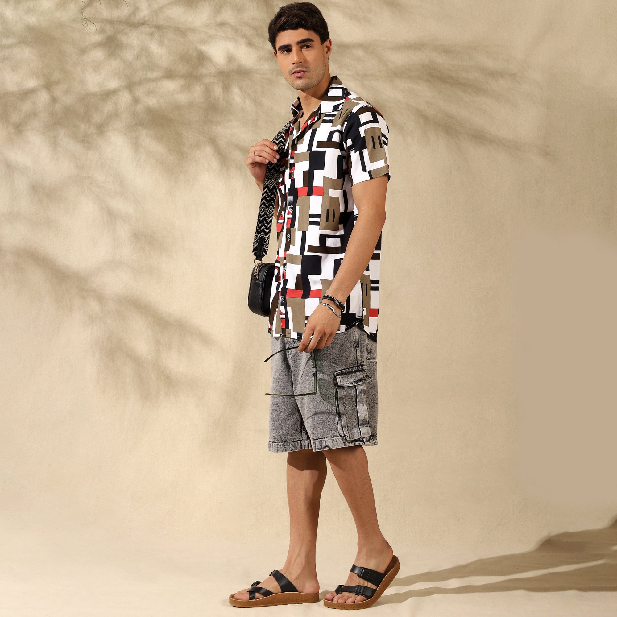 RED HALF CASUAL PRINTED COTTON SHIRT REGULAR FIT FOR MEN