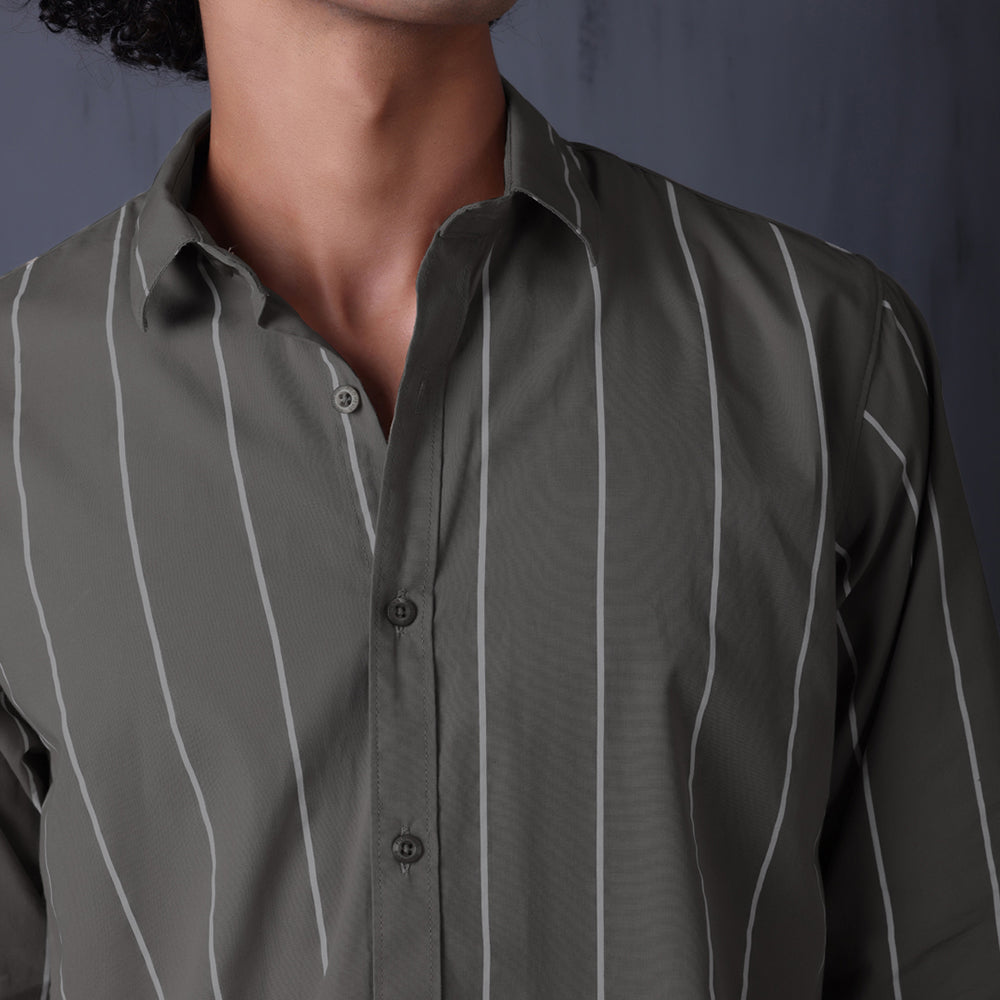 STRIPE CASUAL COTTON SHIRT (DARK GREY)