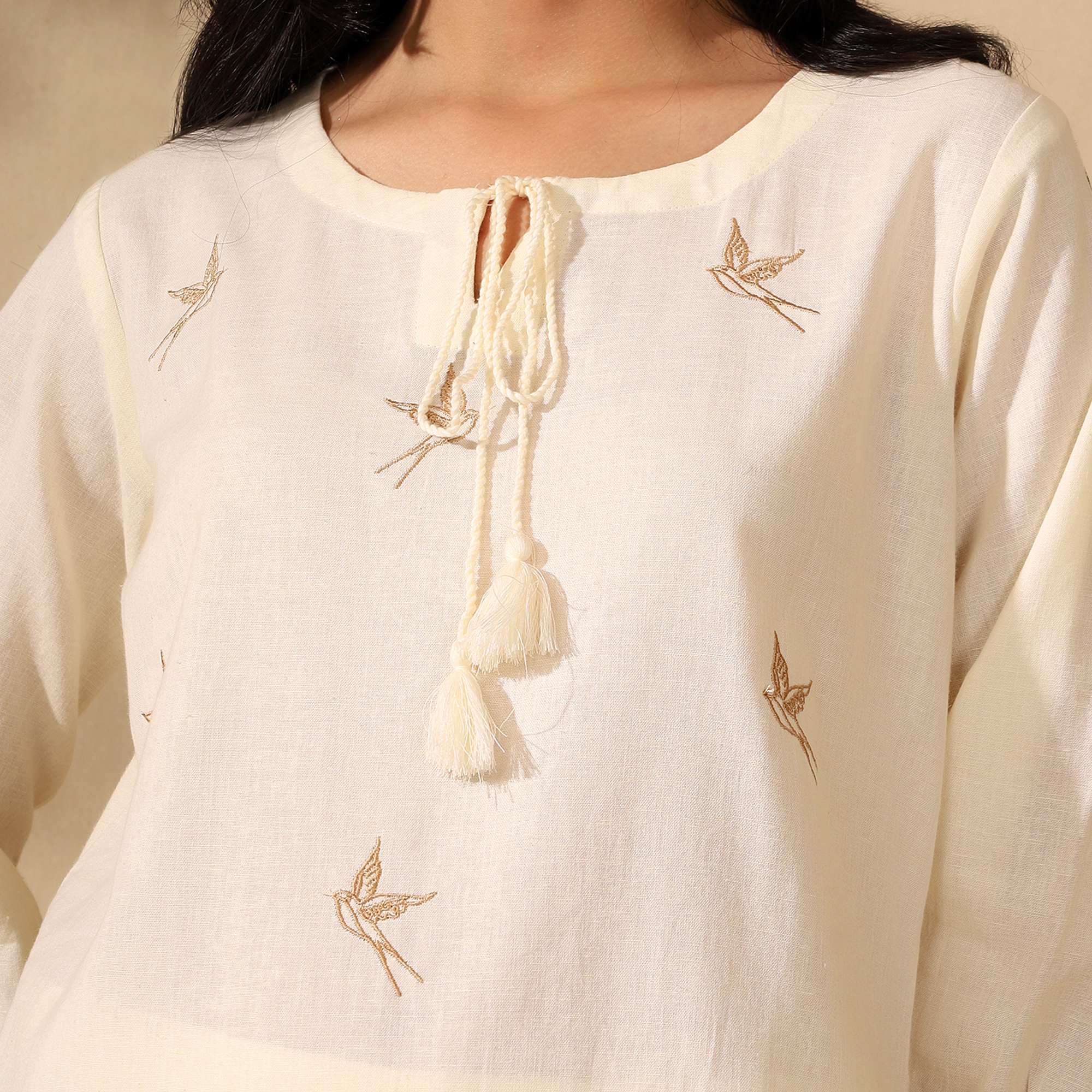 Embroidered Pure Cotton Tunic With Trousers Cream Co-ord Set