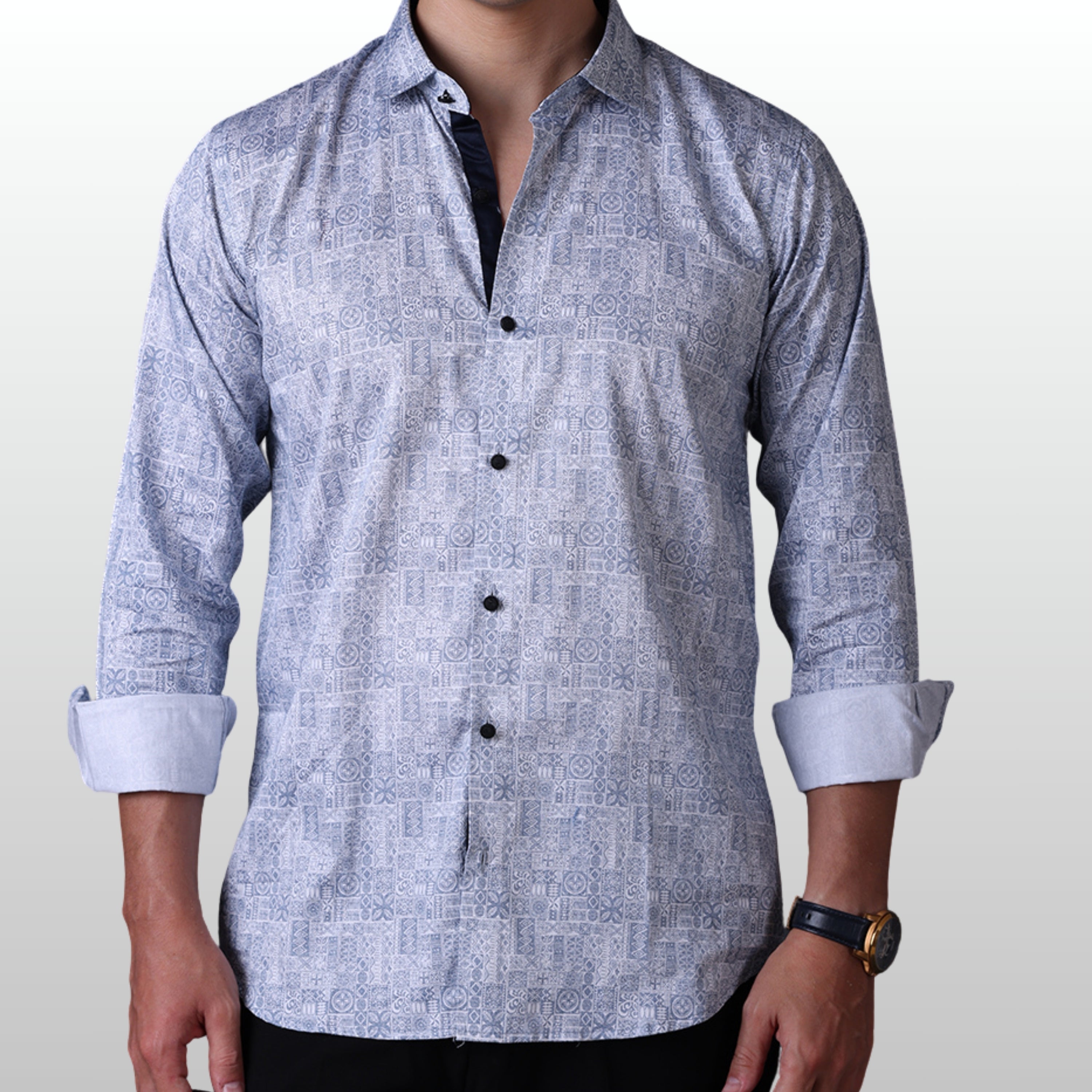 Geometrical Print Casual Shirt Blue Color