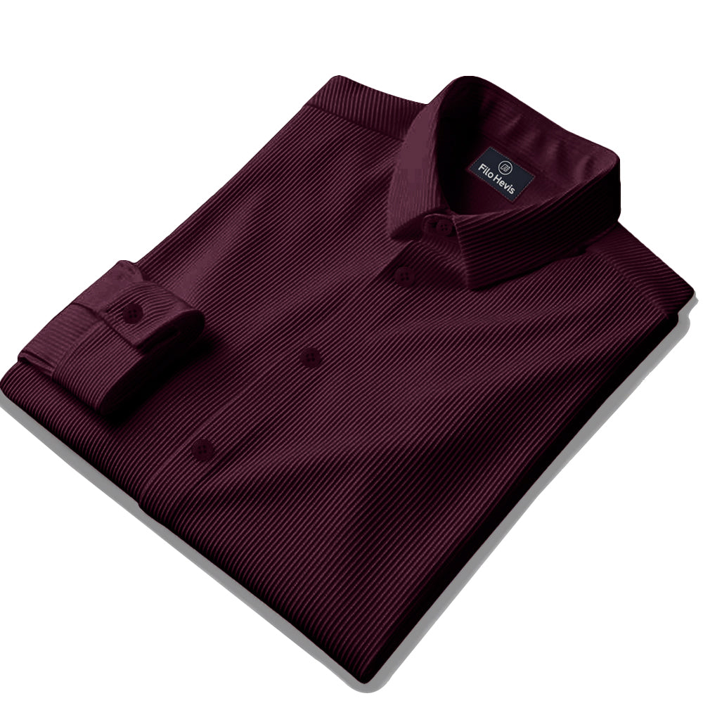 Corduroy Casual Shirts for Men Blended Fabric - Wine
