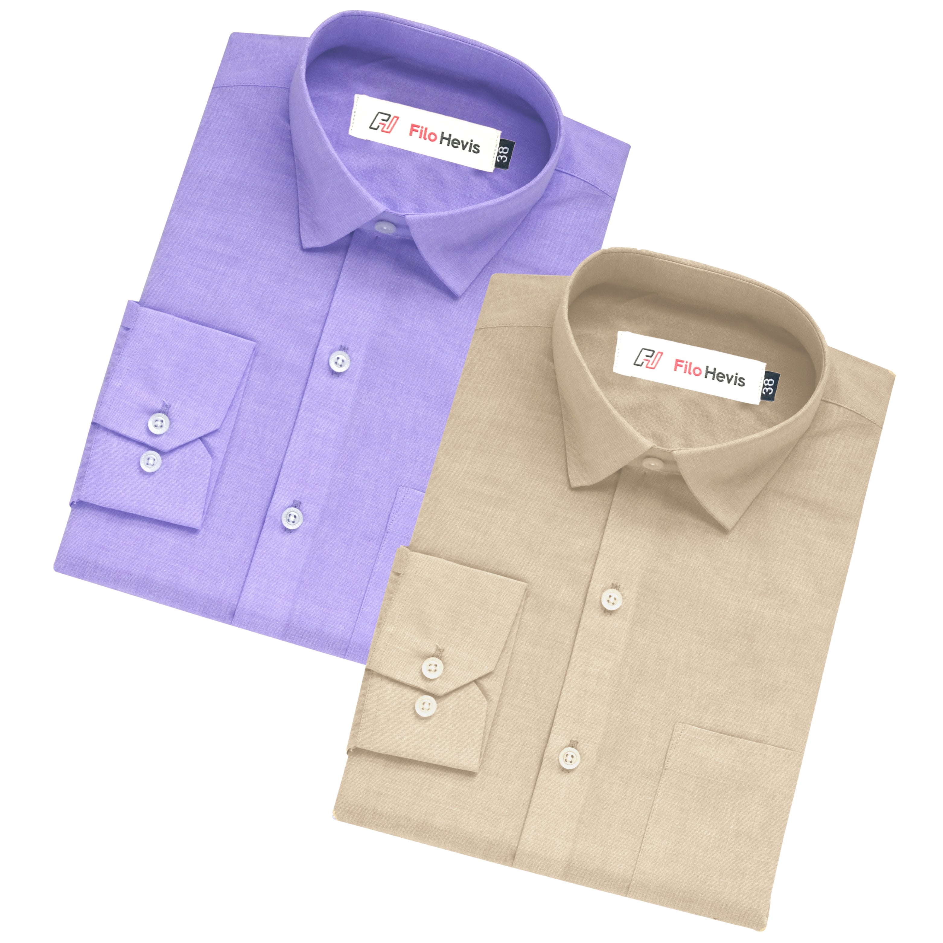 Combo of 2 Filafil Fabric Regular Fit Formal Shirts – Purple & Cream (Single Pocket)