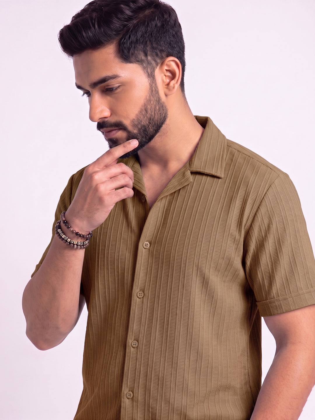 Men’s Beige extured Co-Ord Set – Premium Relaxed Fit Shirt & Trouser Set
