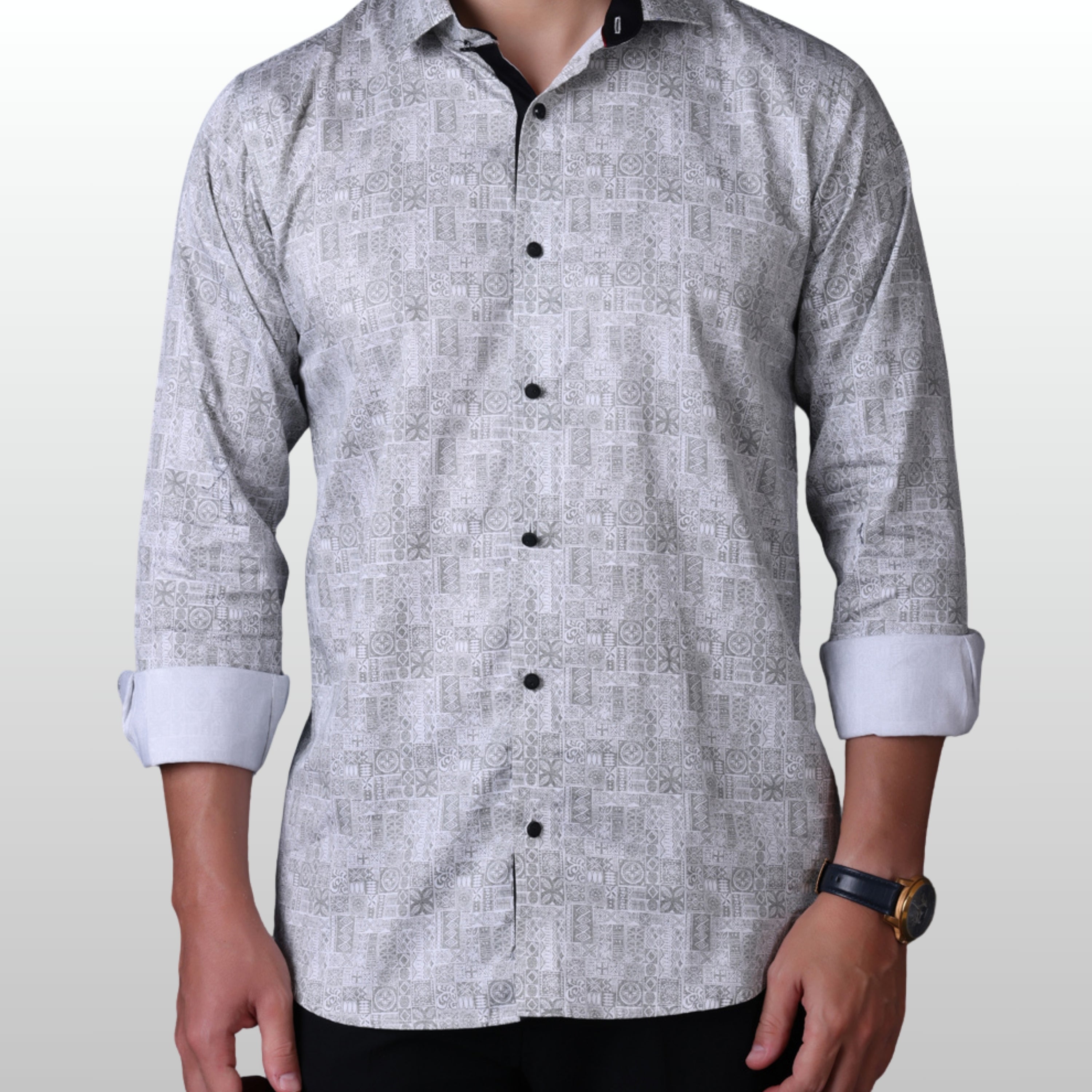 Geometrical Print Casual Shirt Green Color
