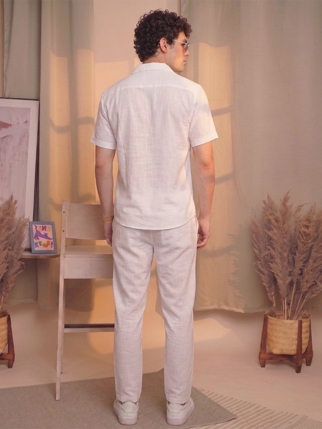 Men’s Premium Cotton Co-Ord Set | Resort Collar Shirt & Trouser Set | White